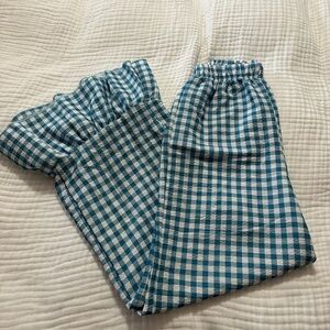 SHEIN Blue and White Checkered Wide Leg Pants